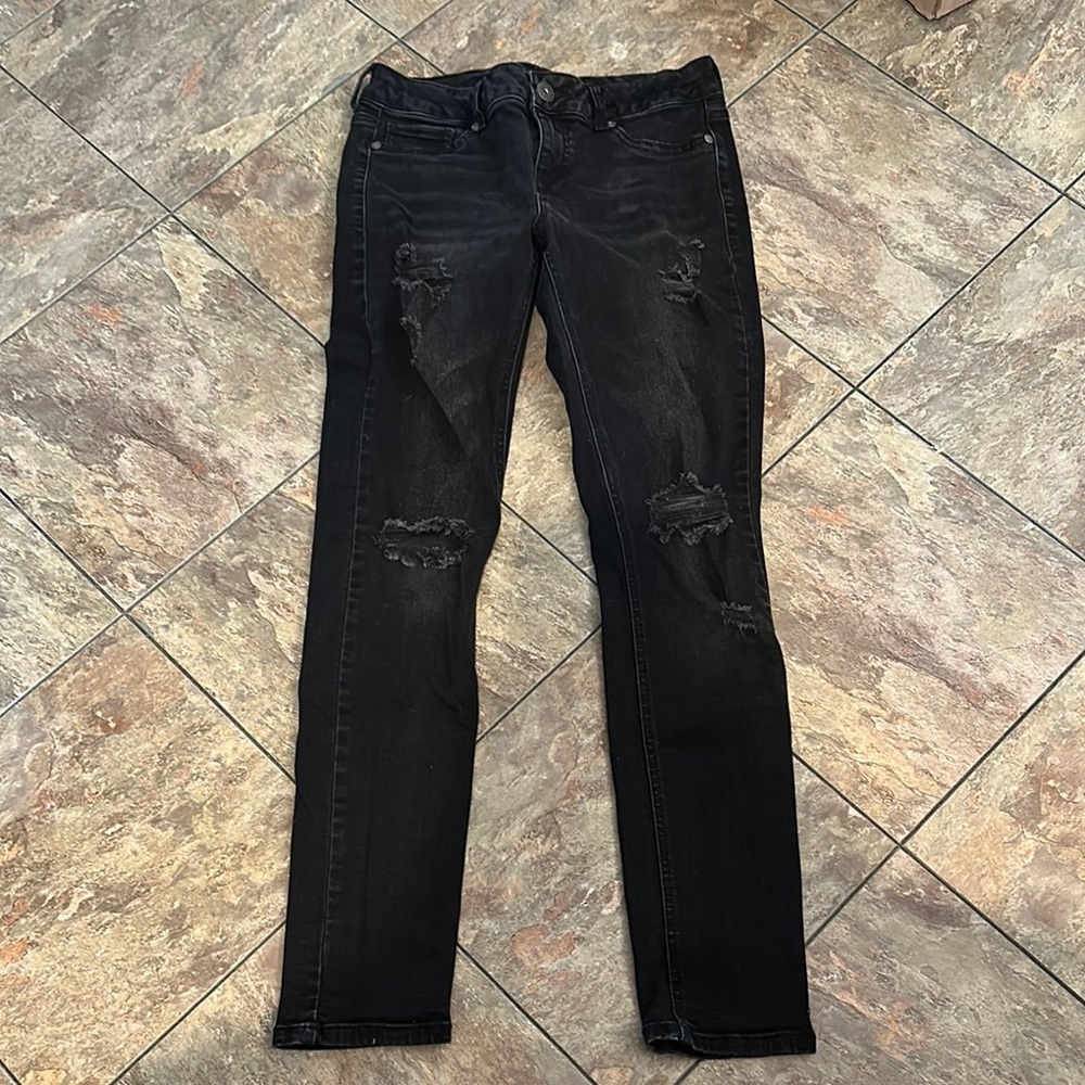 Maurices Black Skinny Jeans with Distressed Details